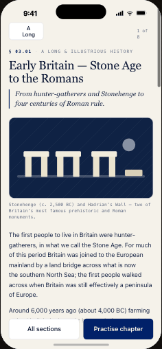 A study chapter with an illustration of Stonehenge